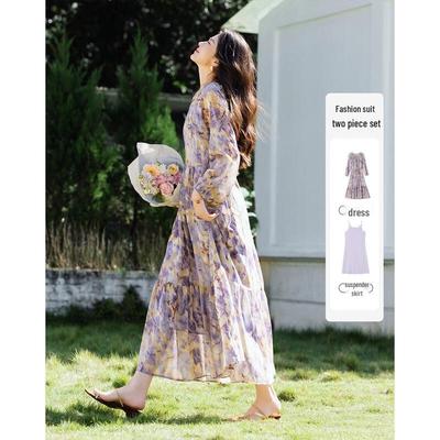 Demana Women's Spring Elegant Printed A-Line Midi Dress