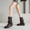 Inner Heightening Stack Boots Slim Medium Boots Children 2025 Autumn and Winter New British Style Retro Belt Buckle Western Boots