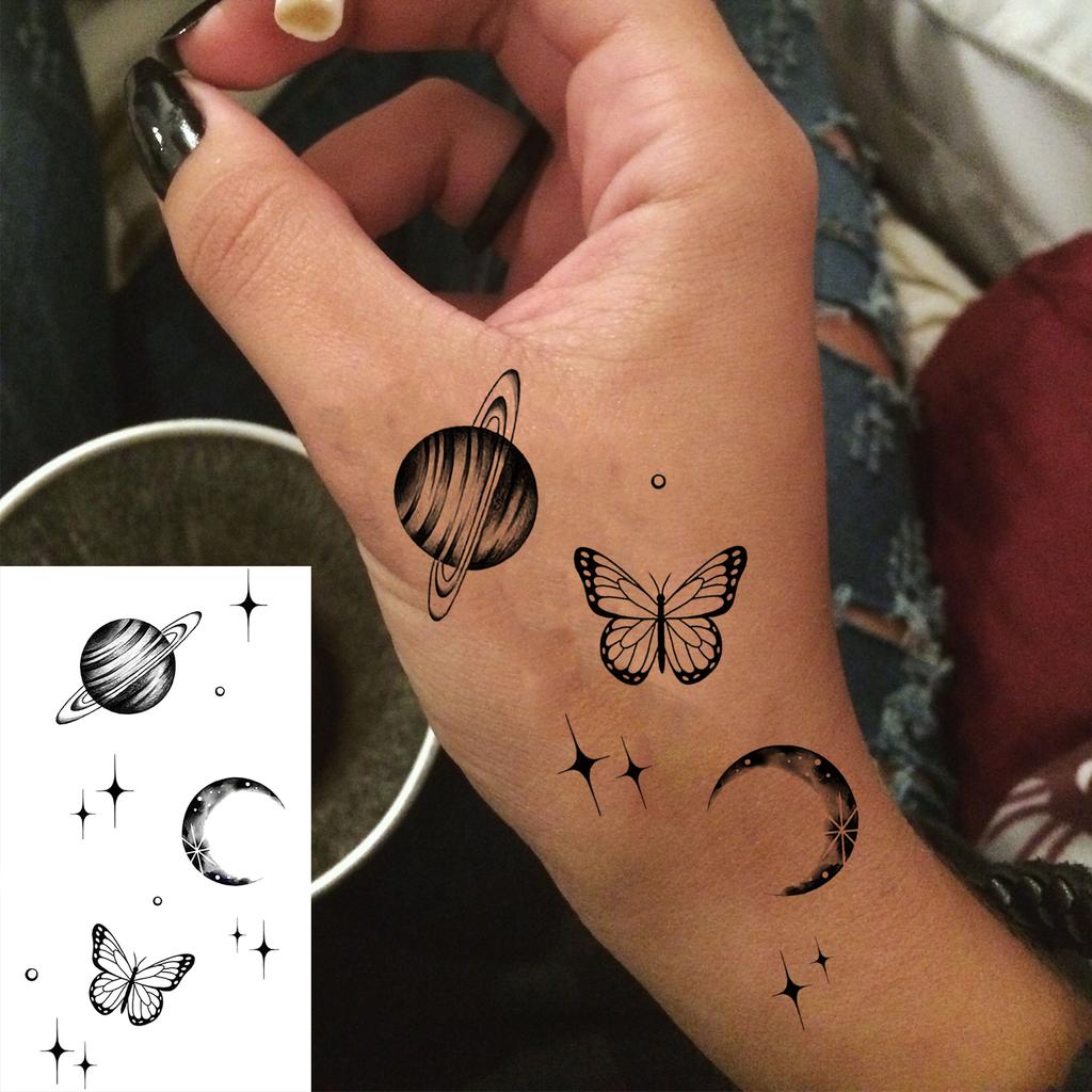 1 Sheet Crescent Sun Chain Temporary Tattoos For Women Hands Neck, Fake Tattoo Stickers Waterproof Long Lasting Realistic Tatoos
