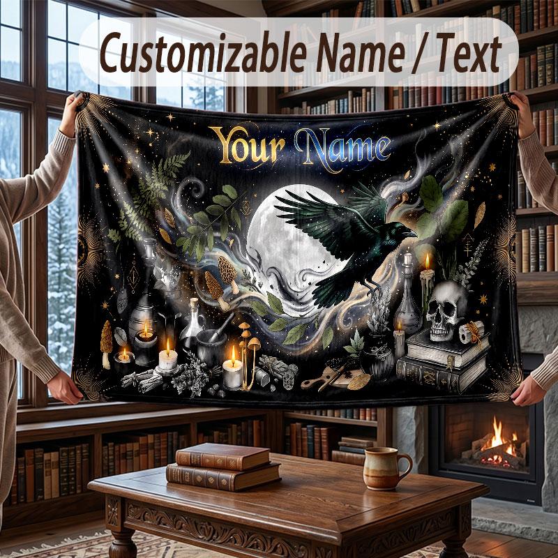 Skull Gothic Theme Throw Blanket Custom Name Text Personalized Blanket Soft Cozy Blanket for Home Sofa Bed