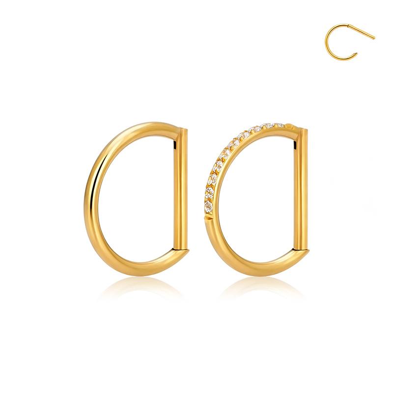 Titanium D Shape Septum Ring Hinged Segment Clicker Hoop Conch Helix Piercing Body Jewelry