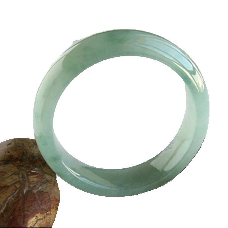 Ice Jade Full Circle Bracelet: Delicate Old Mine Treated Emerald Jade with Bright Green Floating Floral Design for Women. 57mm