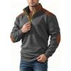 Men's Vintage Patchwork Stand Collar Half-Button Sweatshirt Casual Long Sleeve Top