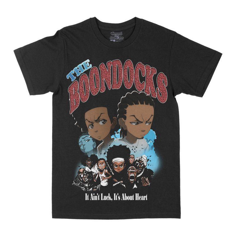 

The Boondocks Men s Cotton Graphic T-Shirt - Round Neck Short Sleeve Black Casual Tee with I Ain t Lucky It s About T Shirt M