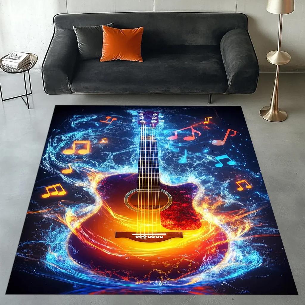 Guitar Carpet for Living Room Decoration Large Area Comfortable Resistant To Dirt Non-slip Rug Flannel Bedroom Floor Mat