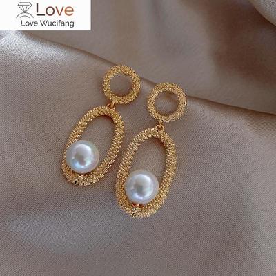 Koreanische Geometrische Perlen-Hängeohrringe für Damen Einfache Französische Dangle Ohrringe Goldfarbe Brincos Modeschmuck für Damen