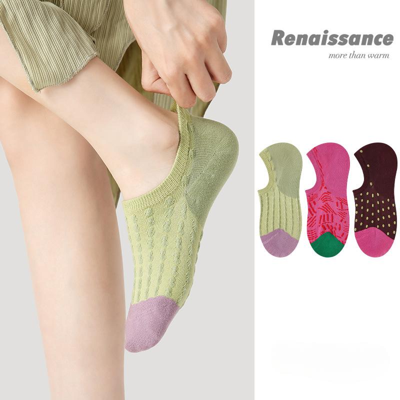 Socks, Women, Summer Thin, Breathable Short Socks, Retro Relief, Knitted, Non Falling Heels, Invisible Ship Socks