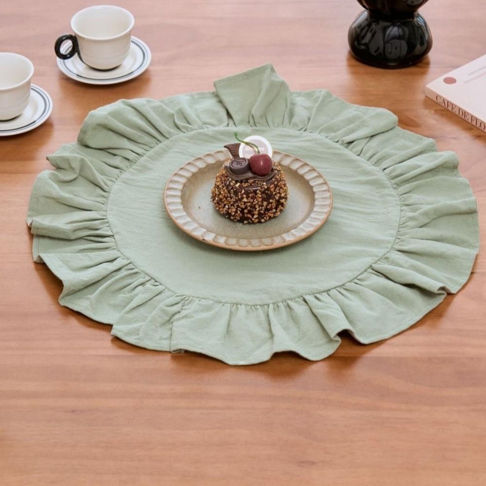 Cotton Ruffled Placemat Simple Round Napkin Everyday Use Heat-Insulating Placemat  Kitchen
