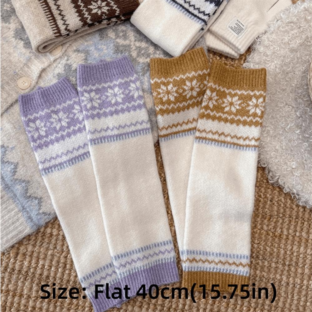 Wool Blend Calf Socks Fair Isle Sock Cuffs Warm Keeping Slouch Socks Autumn Winter