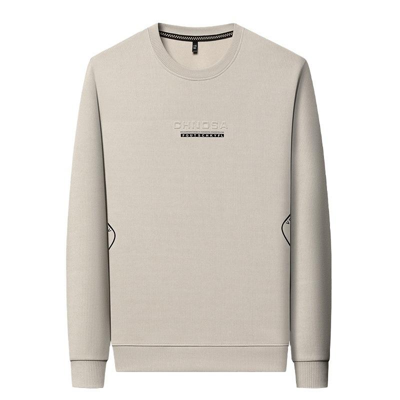 Jesienna Męska Bluza z Długim Rękawem z Okrągłym Dekoltem, Casualowa Bawełniana Koszulka z Nadrukiem, Koszulka Bazowa dla Mężczyzn