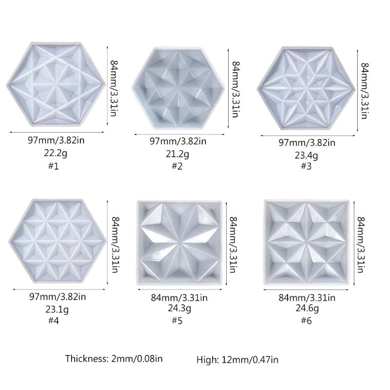Diy Crystal Epoxy Hexagon Square Coaster Mirror Silicone Mold Dish Tray Mold for Casting with Resin Concrete Cement