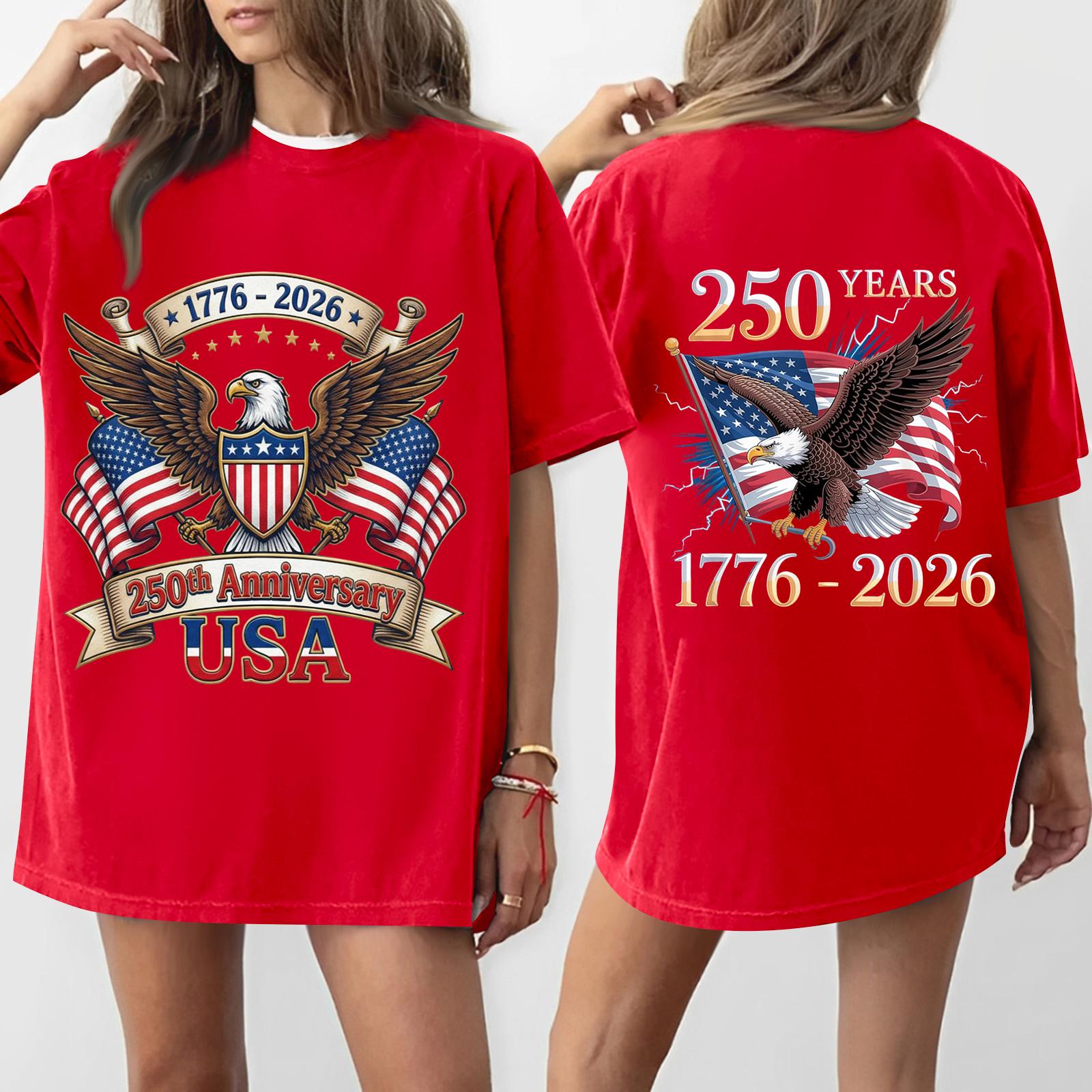 

Women s Casual Independence Day 250 Anniversary Printed T-shirt Round Neck Pullover Short Sleeve Top XL червоний