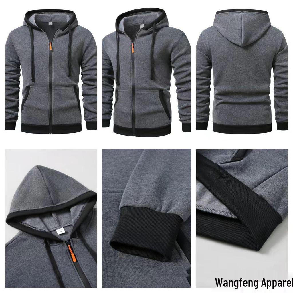 Men's Slim Fit Color Block Hooded Zip Sweatshirt Jacket for Spring/Autumn