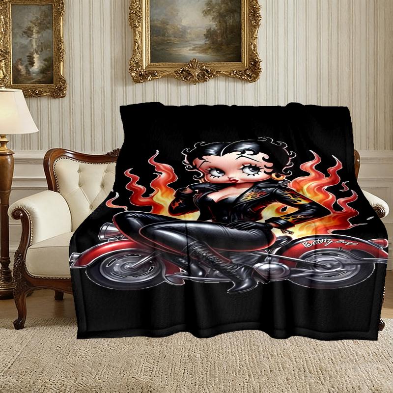 1pc Betty Boop Blanket, Home Printed Throw Blanket - Soft Blanket Gift for Family, Washable Sofa Bed Blanket