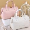 Large Capacity French Style Cosmetic Bag for Women Fashionable PU Material, Waterproof and Unscented Portable Makeup Organizer with Durable Handle
