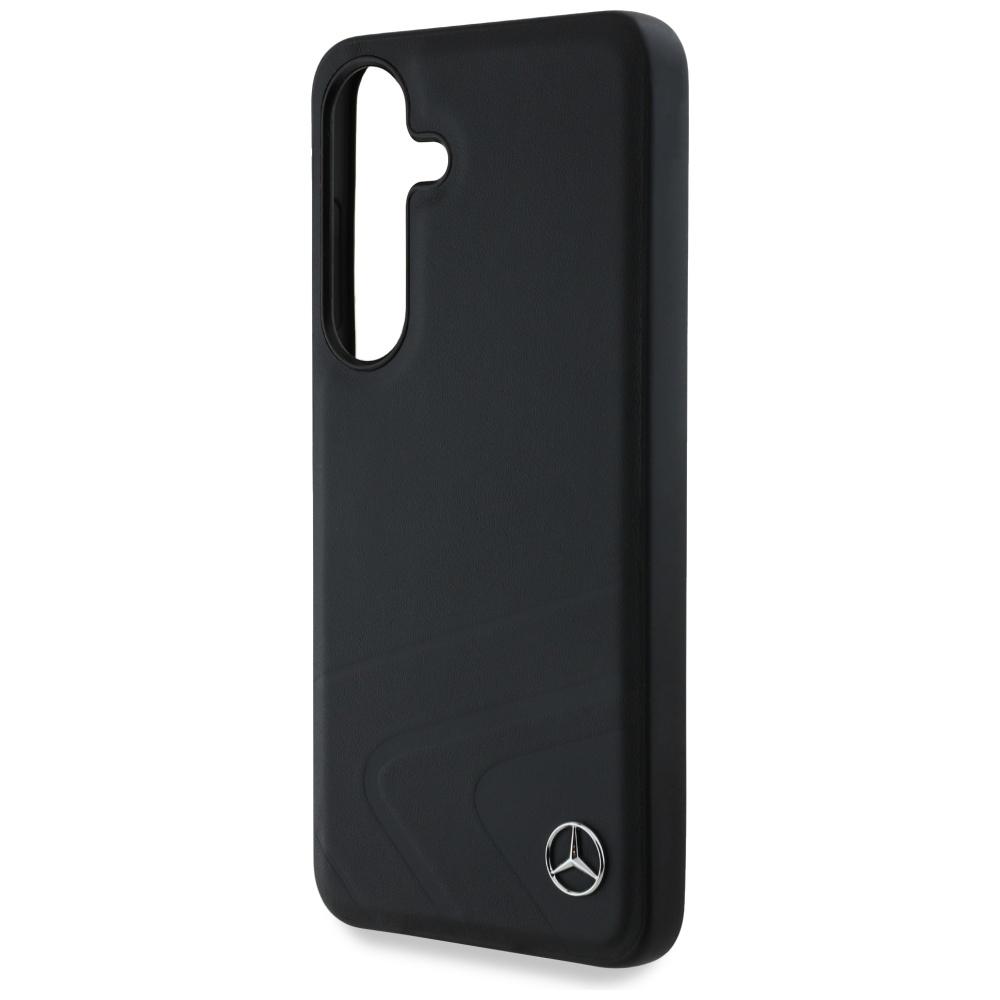 Mercedes Leather Horizontal Case         Debossed Curves Magsafe For Samsung Galaxy S25 Black