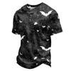 Men's Halloween Print Short Sleeve Henley Shirt Casual Round Neck Top with Button Detail Lightweight Breathable Fabric