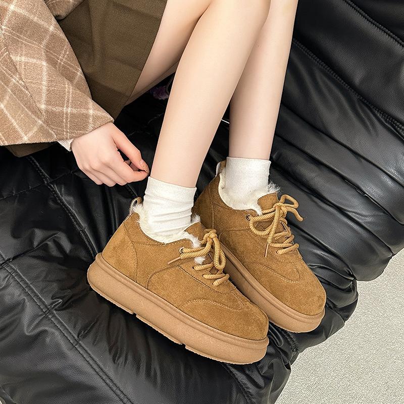 Women's Fur One Thick Bottom Heightening Winter Lightweight Padded Warm Snow Boots Non-slip Wear Leisure Sports Shoes Fur Cotton Shoes