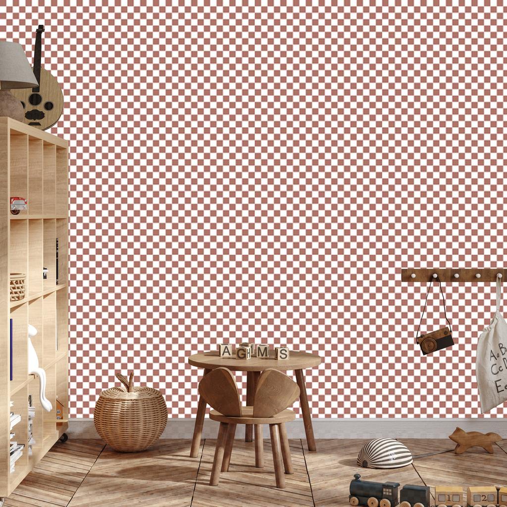Checkerboard Wallpaper Red, Coral and White for Living Room and Bedroom 50x1000