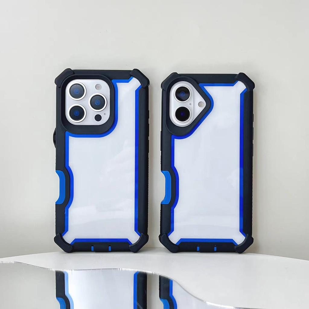 2 IN 1 Hit Color Shockproof Armor Phone Case for For Iphone 17 Air 16 E 15 14 Plus 13 12 11 Pro Max Bumper Clear Acrylic Hard Cover