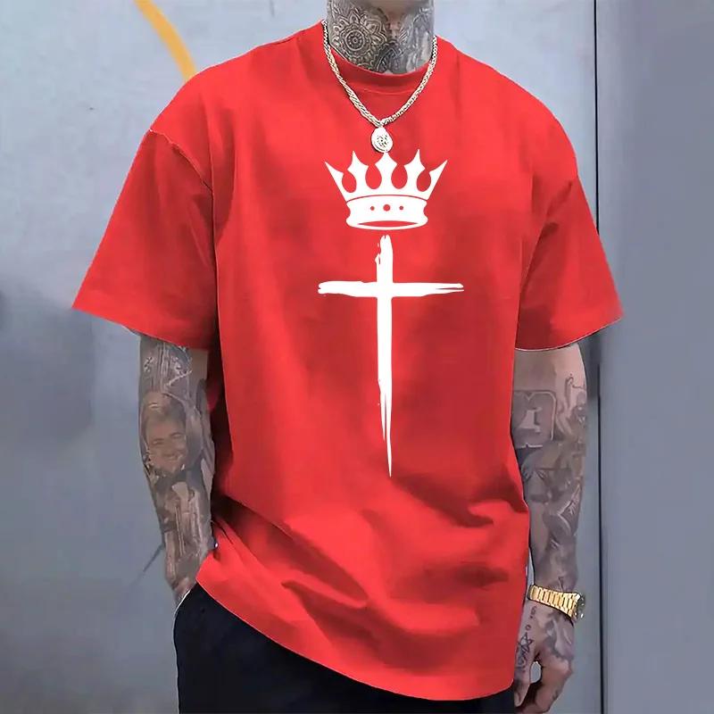 Summer Home Outdoor Comfort Breathable Cool Tops Cross Crown Mens 100 Cotton Tshirts Urban Casual Fashion Printed Tee Shirts