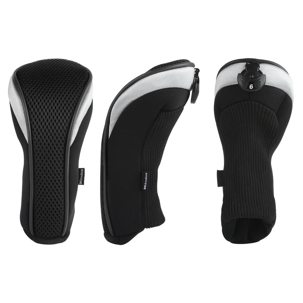 Andux Golf Hybrid Club Headcovers with Interchangeable Numbered Set of 3 Tags, (Silver)