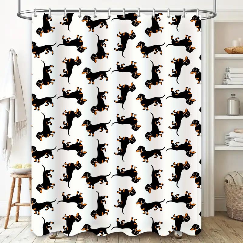 Vibrant Black White Dachshund Pattern Shower Curtain for Bathroom Decor Modern Home Accessory with Hook Rings Set Size: 72x72''
