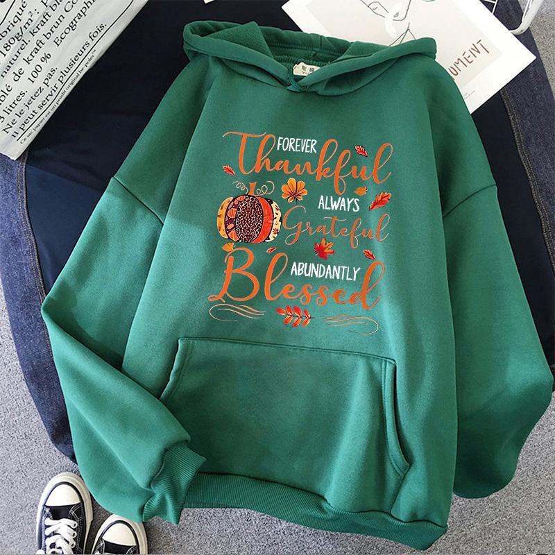 Women's Thanksgiving Elements and Alphabet Print Hoodies Fall Winter Casual Sweatshirts Unisex Graphic Y2k Hooded Pullovers
