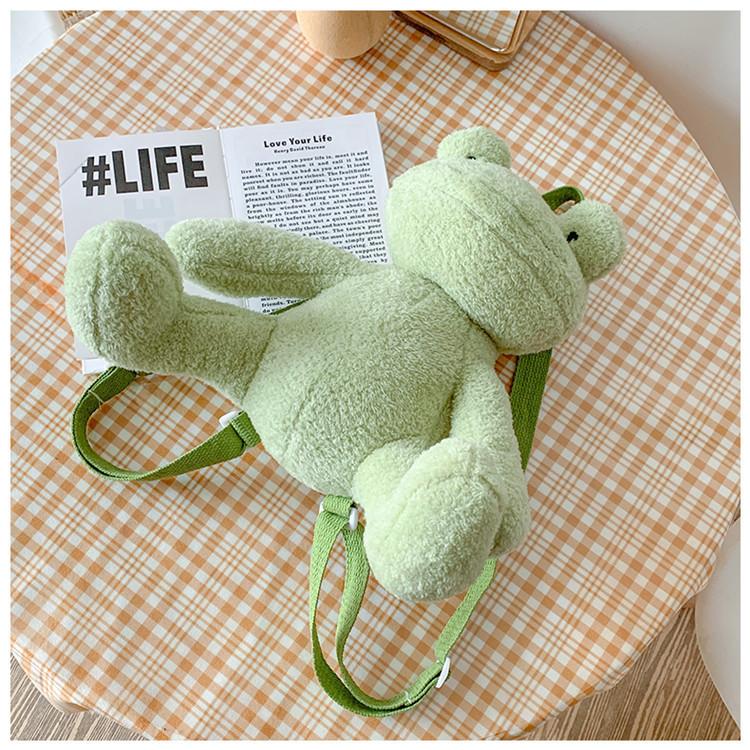 Kids Cartoon Plush Frog School Bag With Soft Material And Ergonomic Shoulder Straps