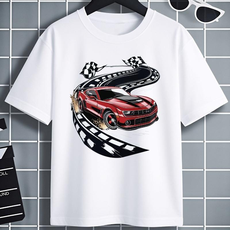 Kids Racing Car Speed Graphic Breathable Casual Short Sleeve T-Shirt 110 белый
