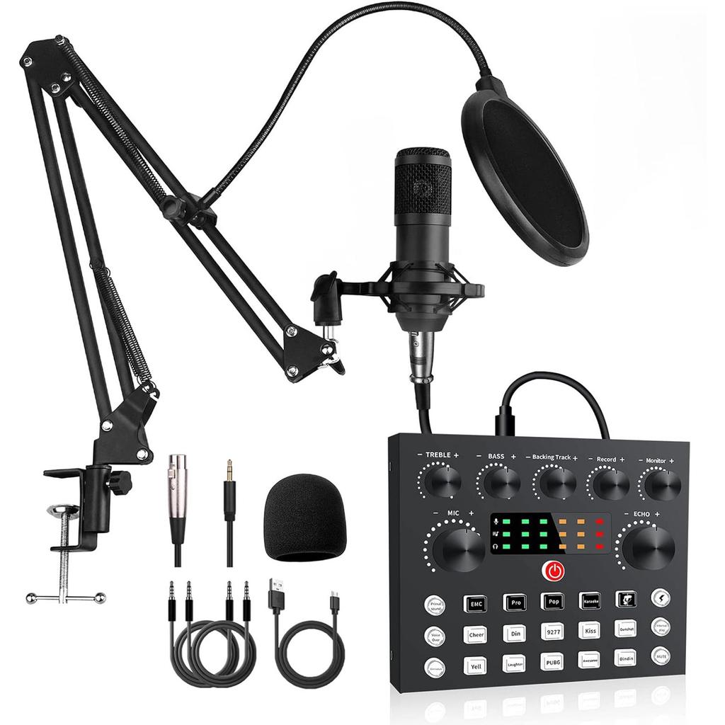 "BM800 Live Sound Card Set: English Version, V8s Compatible with Podcasts & Platforms"
