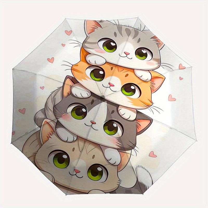Süße Katzen, Kawaii Tiere Automatischer Faltregenschirm 8 Rippen, Stabiler Eisenrahmen, Helles Farb-Muster Kompakter Reise-Regenschirm, Geeignet für