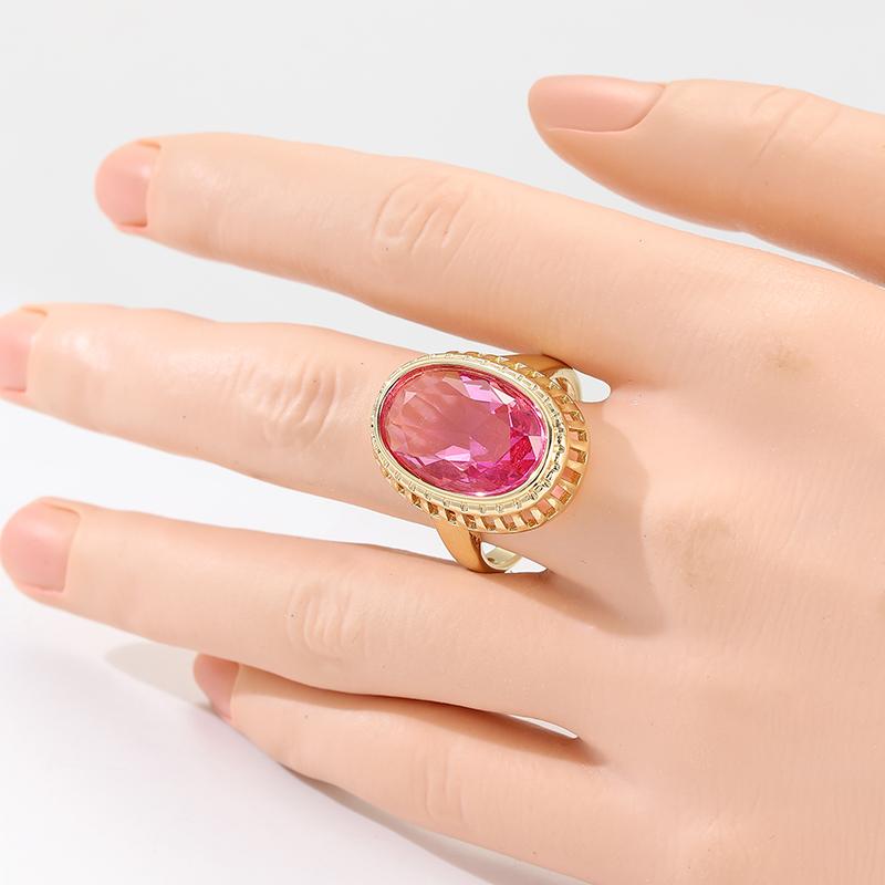 Gorgeous Inlaid Pink CZ Women's Ring Trendy Gold Color Geometry Daily Wear Party Jewelry Anniversary Gift