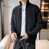 Men Sweater Coat Zipper Closure Knit Elastic Long Sleeves Stand Collar Outerwear Pure Color Casual Cardigan Daily Wear School Mid Length Jacket