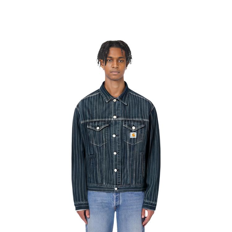 Carhartt WIP Striped Collar Single-Breasted Pocket Denim Jacket Unisex Jackets Dark-Blue CHXJKI033011M-BLA