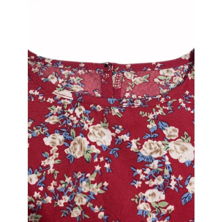 Women Summer Puff Sleeve High Waist Floral Midi Vacation Print Long Comfortable Lightweight High Recognition Elegant with Flattering Chic Dress