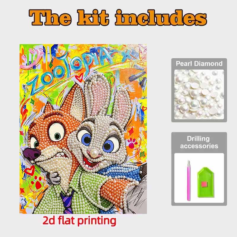 Disney Zootopia Pearl Art Painting Home Wall Decor Art Crafts Handmade DIY Adult/Beginner Gift Creative Home Decor Frameless Nick Judy Wall Art Poster