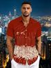 Printed Design – Not Textured, New Summer Men's Red Totem Print Shirt, Casual Style Short Sleeve Lapel Top, Fashionable and Versatile, the Perfect