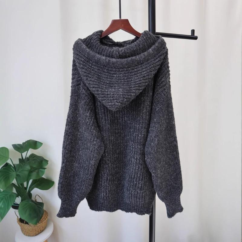 Retro Hong Kong-style Hooded Sweater Pullover Autumn and Winter New Thickened Medium and Long Loose Knitted Sweater Top Women