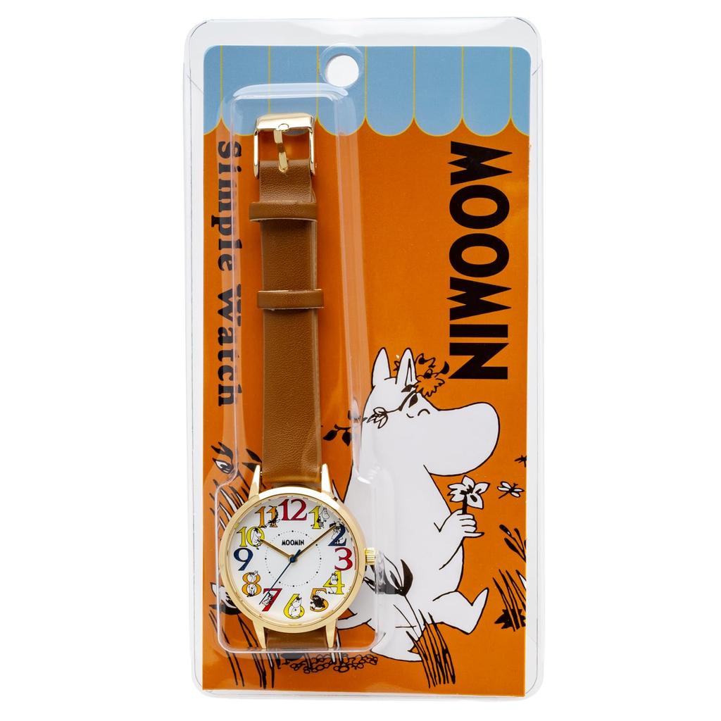 Fieldwork Analog Moomin Easy to Faux Leather 16mm Strap Casual Leather Watch Women's Watch, Goods, Simple, Read, Band, Width, Gold/Brown, MOC006-2