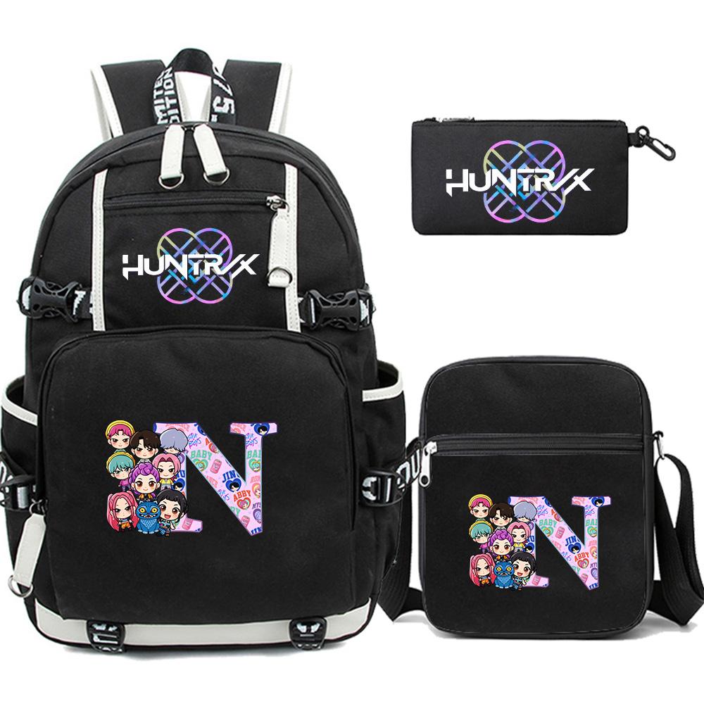 3Pcs/set 26 English Letter K-pop Printed Backpack with Pengcil Case Shoulder Bag for Teenager Girl Boy Bookbag Large Capacity Waterproof Travel Bag
