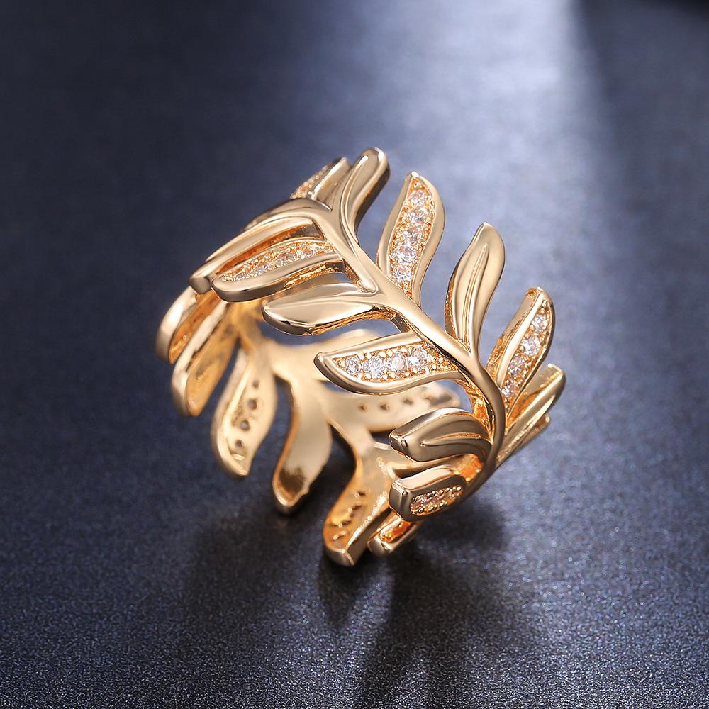 Creative Vine Leaf Women'S Zircon Ring, Fashion Party Reception Jewelry