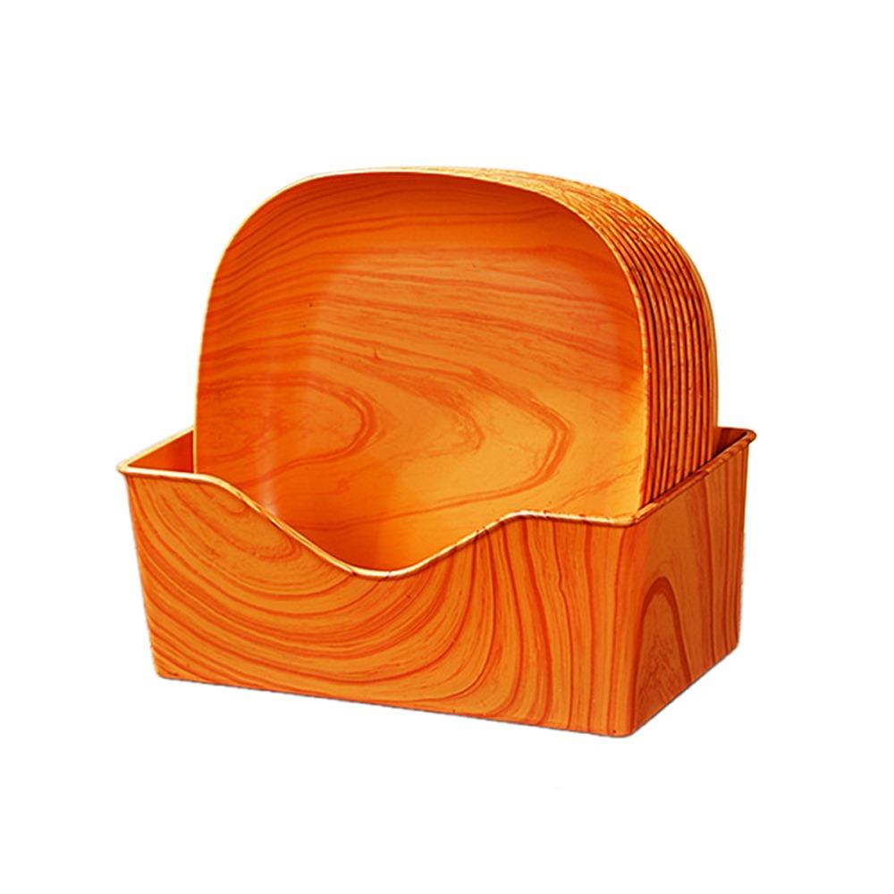 

10PCS Plastic Snack Plates Imitation Wood Grain Afternoon Tea Tray Simple Tea Art Dish Dining Room S