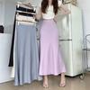 Women's Plain Satin Skirt High-Waist Solid Color Mid-Length Korean Style