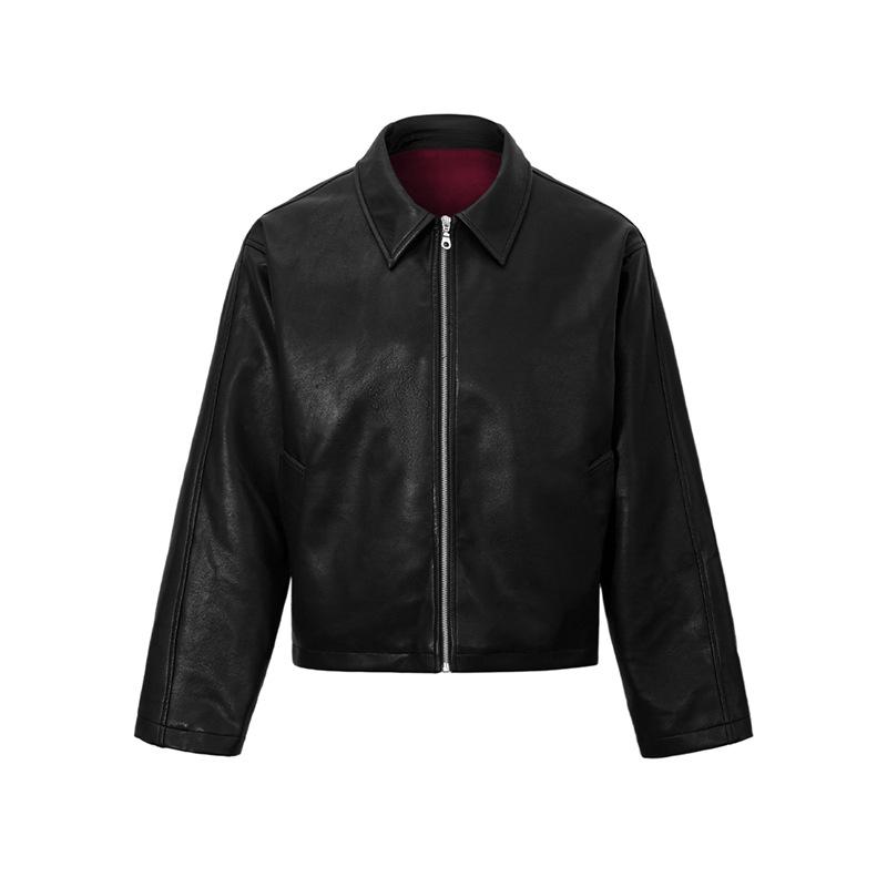 

Men s Retro Red Lined Leather Jacket - Spring/Autumn Cleanfit PU Short Wide Design XXXL чорний