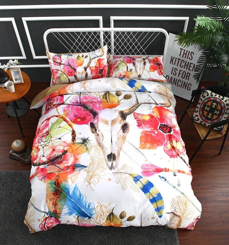 Single Double Bohemian Feather Duvet Cover Wiht Pillow Cases King Size Dream Catcher Bedding Sets Comforter Cover Set Boho 3D