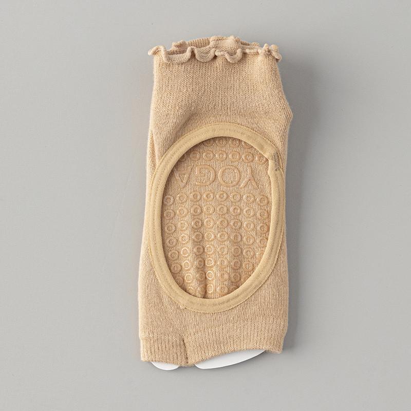 Ladies' Summer Breathable Backless Toe Exposed Cotton Yoga Socks with Anti Slip Silicone Polka Dot Breathable Dance Pilates Yoga Socks