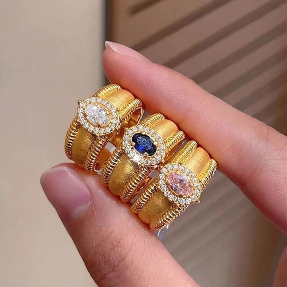 Vintage Crystal Split Ring Unique Women's Jewelry Elegant Adjustable Finger Rings Ladies