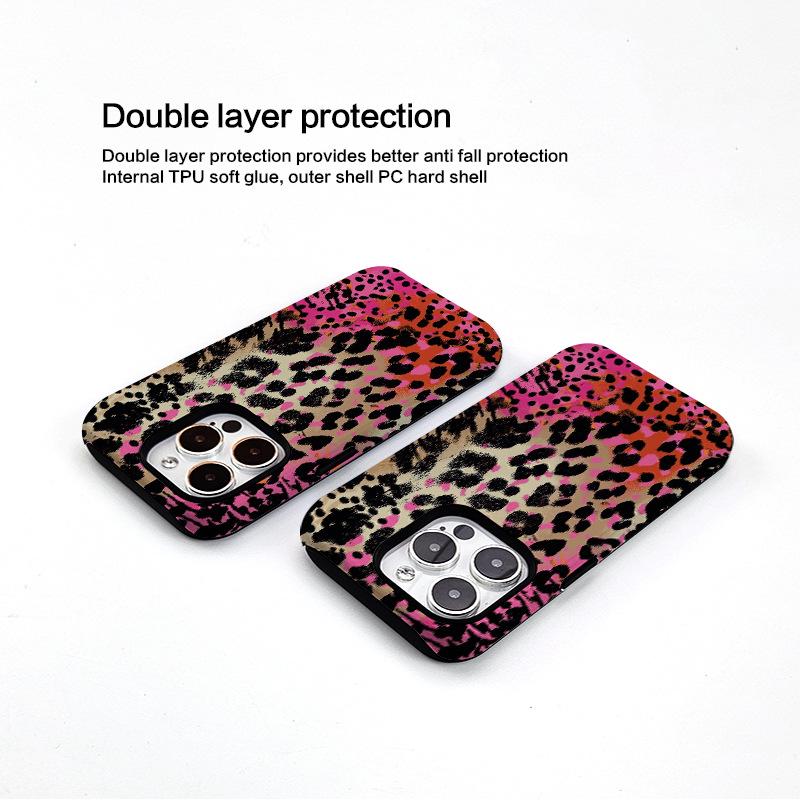 Leopard Print Custom 2-in-1 Phone Case for Apple 14, 15, 16 & Pro Max