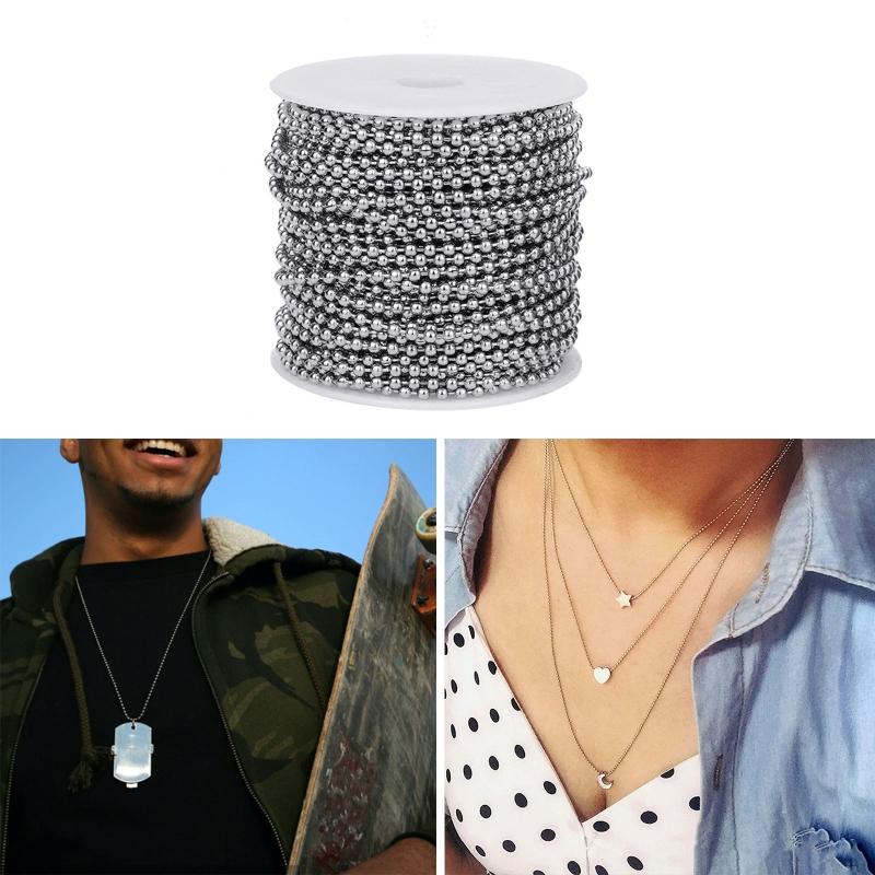Stainless Steel Ball Chains Necklace with 20pcs Connectors Clasps Silver Bead Chain Dog Tags Ball Bead Chain Necklace